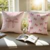Pink bow cherry Cushion Cover Pillowcase Antidustmite Invisible Zipper Short Plush Sofa Cushion