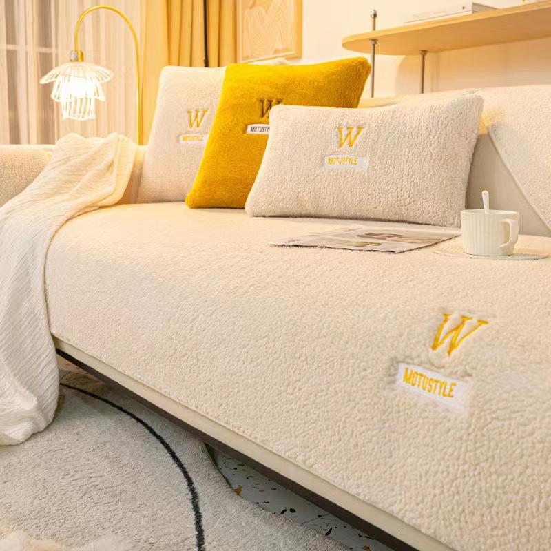 Winter Warm Lambswool Sofa Towel Thick Soft Plush Sofa Cover Non-slip Slipcovers L-shaped Sectional Couch Cover Home Decor