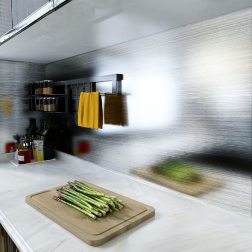 Yenhome Stainless Steel Sheet, Silver, Sticker, Waterproof Metallic Sheet, Aluminum Sheet, 45cm x 5m, Cutting Sheet, Removable, DIY Wallpaper, Self-Ad