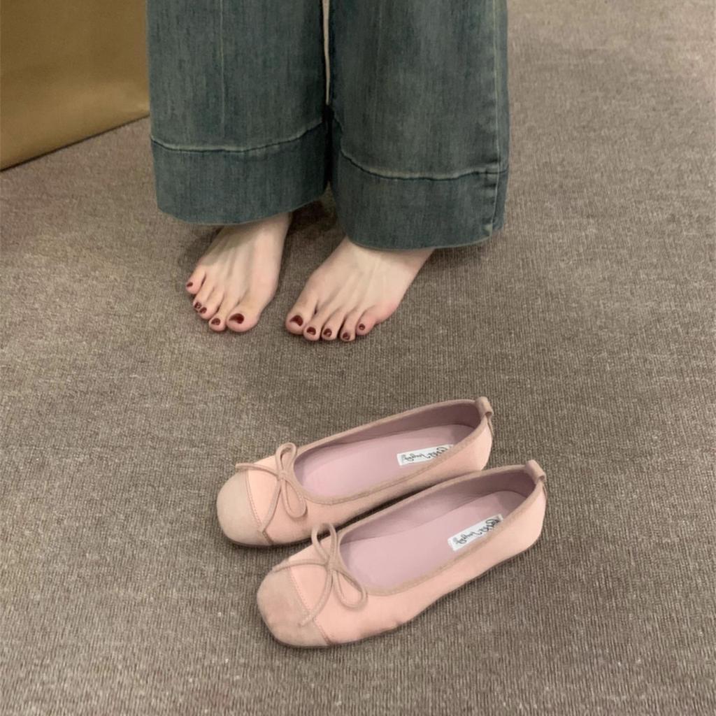Soft-soled red spring and autumn gentle small single shoes women's shoes flat-soled 2025 evening shoes French silver ballet shoes