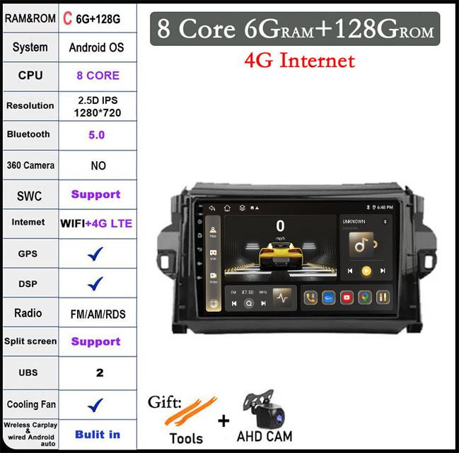 9 Zoll Android 14 Für Toyota Fortuner 2016 - 2021 Autoradio Multimedia Video Player Navigation GPS Stereo Auto 4G Let