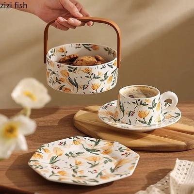 Keramikteller mit Blumenmuster Handgehaltener Obstkorb Teller für Trockenfrüchte Achteckiger Dessertteller Snackteller Steakteller
