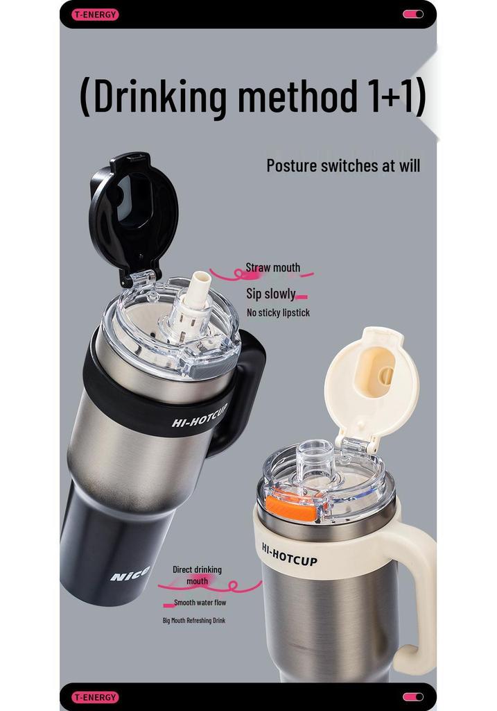 316 Stainless Steel Large Capacity Thermos Cup with Ceramic Inner Liner - Insulated Straw for Outdoor Use