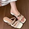 Fashion 2025 Summer New Fashion Women High Heels Slippers Square Toe Shoes for Women Design Open Toe Slingback Slides Female Zapatos