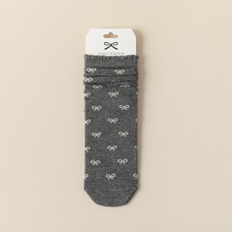 5/10 Pairs Casual Spring Autumn Bone Free Socks for Women with Lace and Bow Mid Calf Socks JK Lolita Sweet and Versatile Cotton Pile Socks