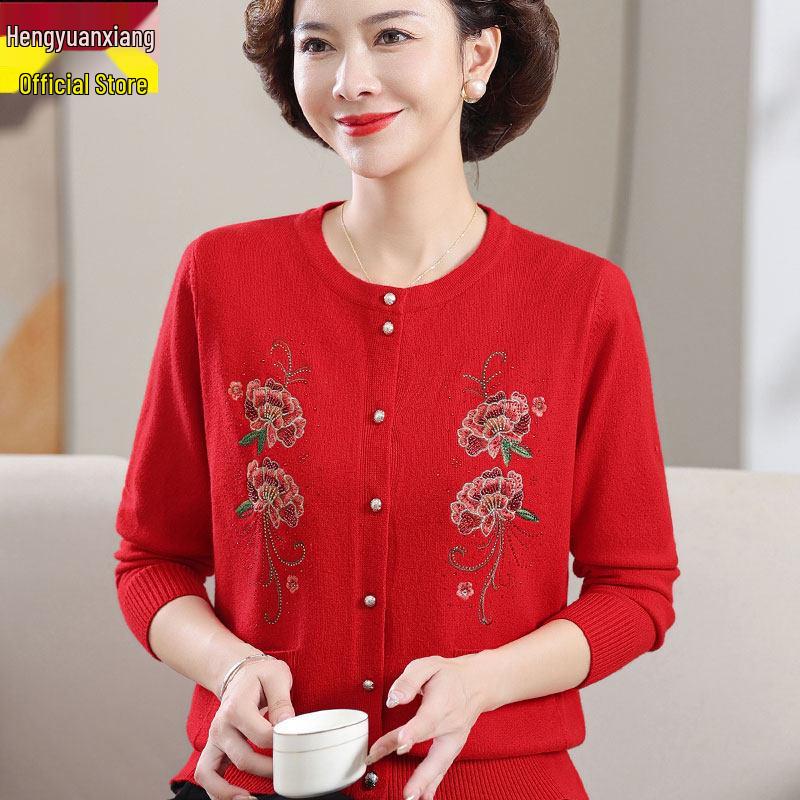 Plus Size Velvet Thickened Sweater Coat for Women & Grandmothers (73-83 Years) - Button Cardigan