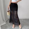 Elegant Black Lace See-through Slimming Long Skirt for Spring/Summer