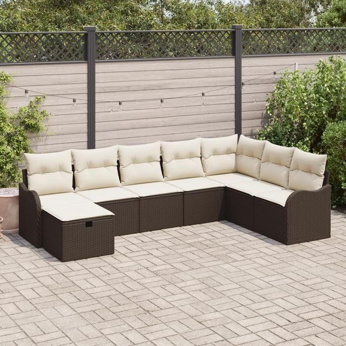 VidaXL Ensemble de canapé de jardin 8 pièces avec coussins en poly rattan marron 3360359