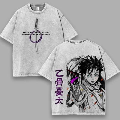 Manga Jujutsu Kaisen Okkotsu Yuta T-shirt For Men's Clothing Vintage Washed Oversized T Shirt Short Sleeve Cotton Tees Tops