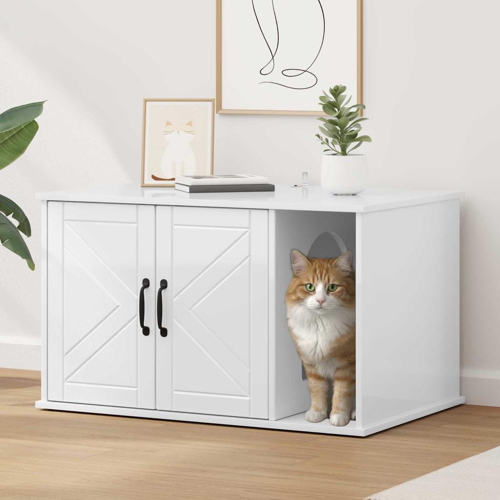 vidaXL Cat House Glossy White 85 x 55 x 50.5 cm