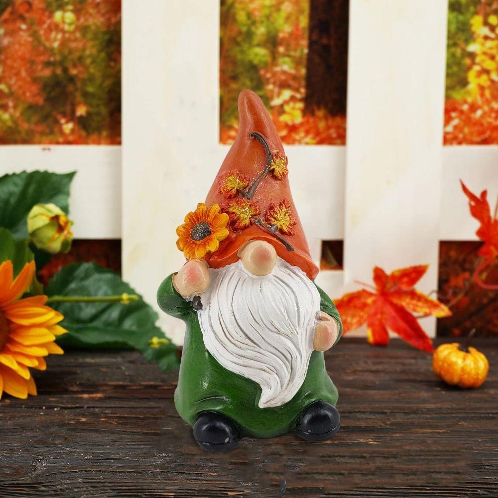 Resin Dwarf Sculpture Funny Miniature Statue Thanksgiving Pumpkin Decoration Gnome Figurine  Props