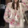 Peach Branch Tender Wool Sweater: Royal Plush Jacquard Embroidered Loose Pullover Base Layer, Heavy-Duty and Thick