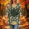Women's Casual Loose Fit Three-Quarter Sleeve Neck Top with Halloween Print