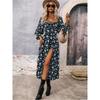 European and American Print Long sleeve Backless Bohemian Dress Women Printed Backless Dress