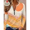 Women's Creative Printed Zipper Long-sleeved T-shirt, Breathable, Soft and Comfortable, Suitable for All-year-round Casual Wear