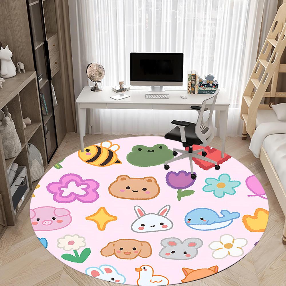 1pc Kawaii Animals Office Round Rug, Non-slip, Soft and Durable Office Rug for Interior Decoration, Perfect for Office, Beautiful Decoration yy2603120
