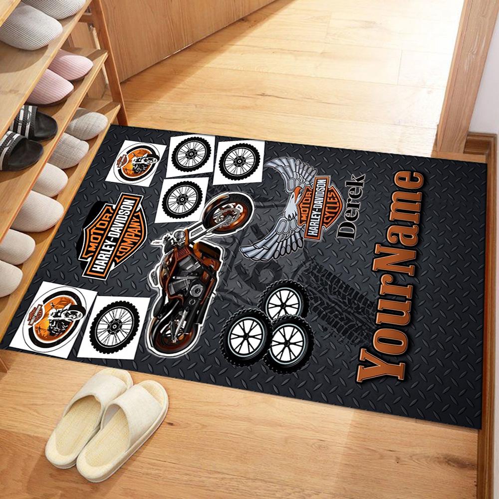 Harley-davidson Motorcycles Personalized Name Area Rug Suitable for Outdoor Game Room Foyer Dining Room Antislip Carpet Anime Office Decor
