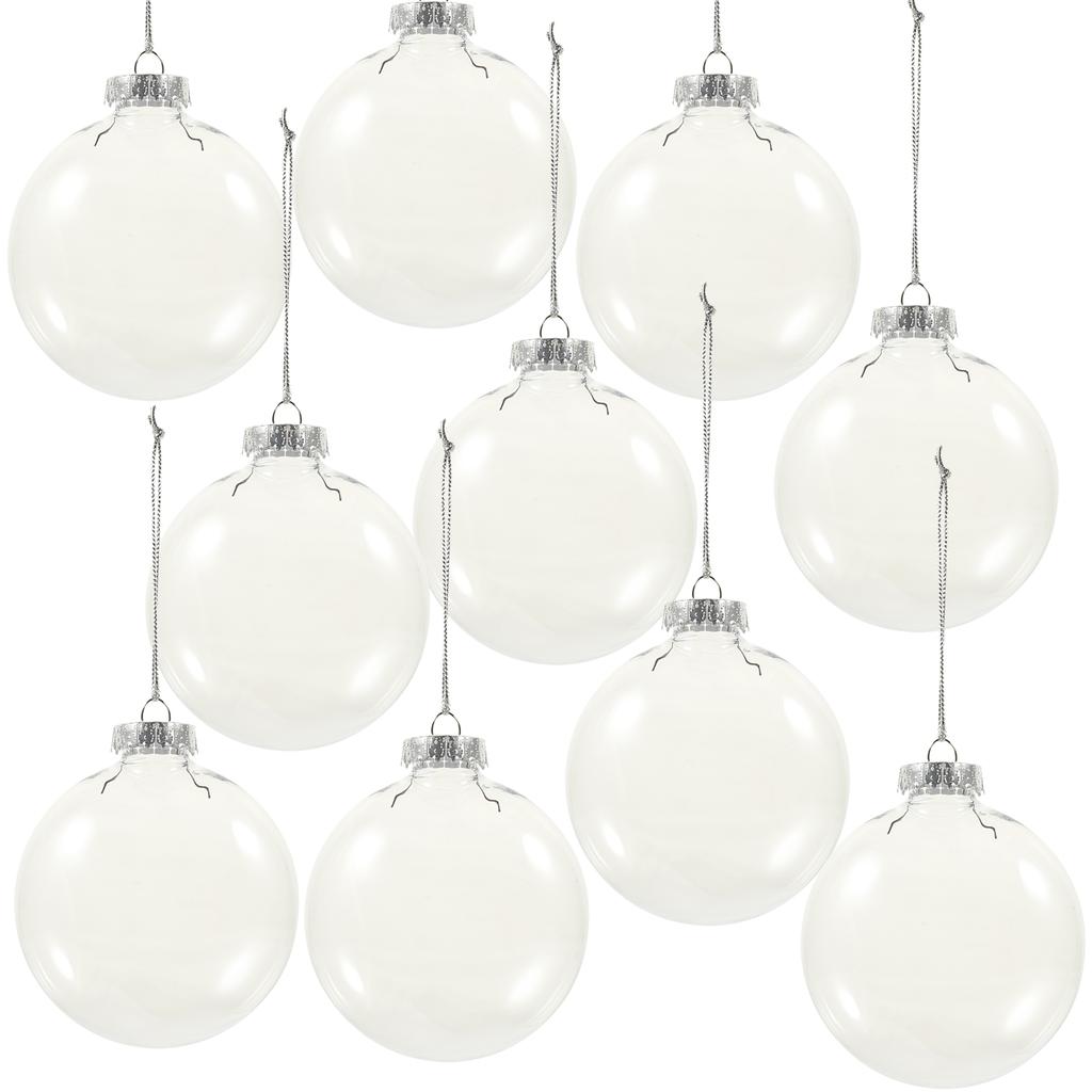 6pcs Christmas Flat Ball Decor Fillable Transparent Pet Plastic Diy Hanging Ornament For Party Wedding Candy Decoration