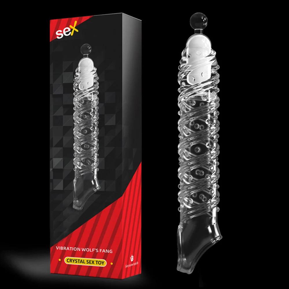 Vibrierende Kondome Erweiterung Für Männer Wiederverwendbare Kondome Dildo Vibrator Penis Ring Hülse Erwachsene Sex Shop Sex Spielzeug für Paare