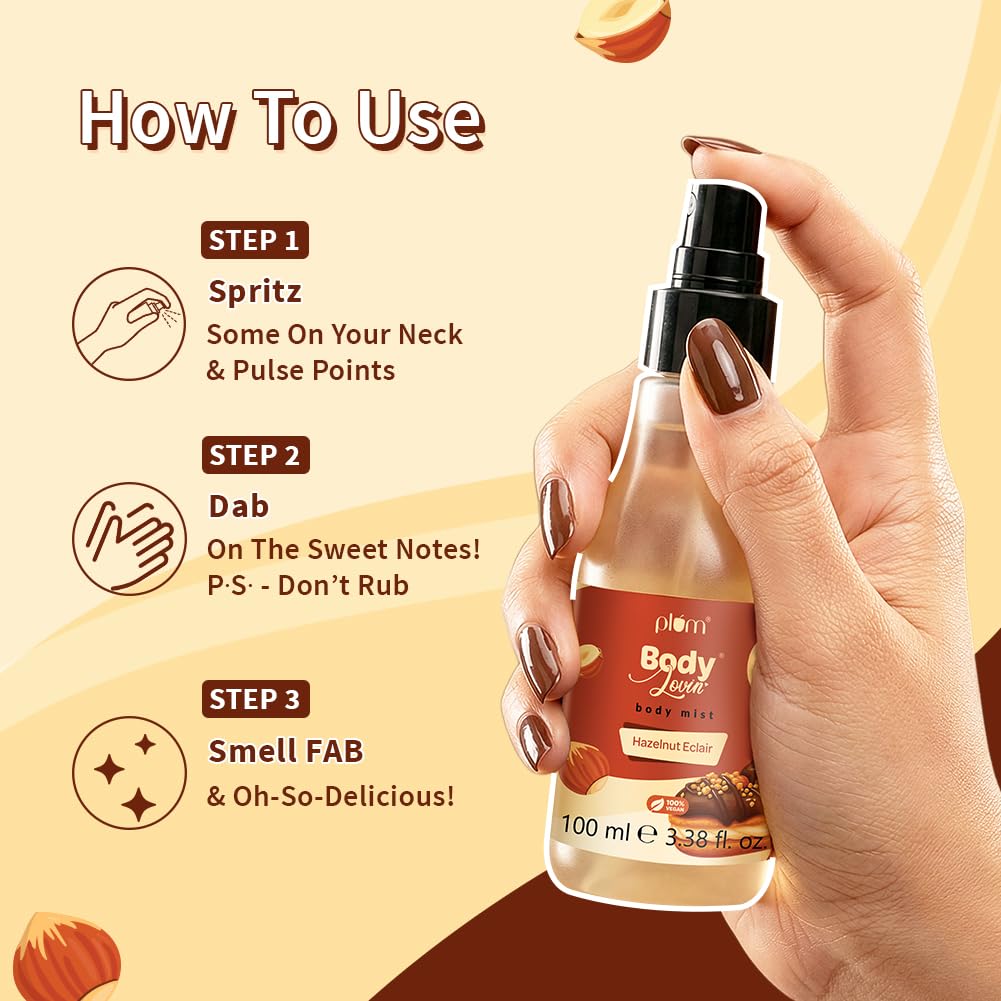 Plum Bodylovin' Hazelnut Eclair Body Mist 100ml Pack of 1 | Long-Lasting Sweet Chocolate Vanilla Fragrance