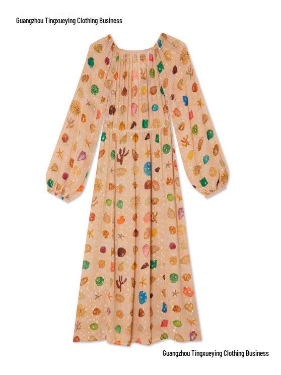 French Campanula Summer Chiffon Floral Dress, Five-Point Sleeves, Cool & Sweet Fairy Style