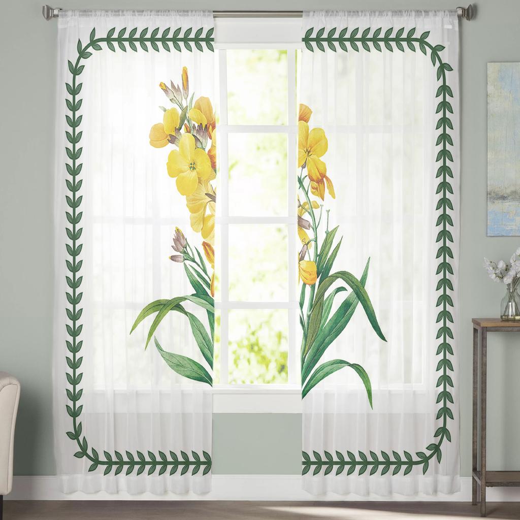 Plants Flowers Leaves Wallflowers Tulle Curtain Voile Transparent Tulle for Bedroom Living Room Kitchen Sheer Window Curtains