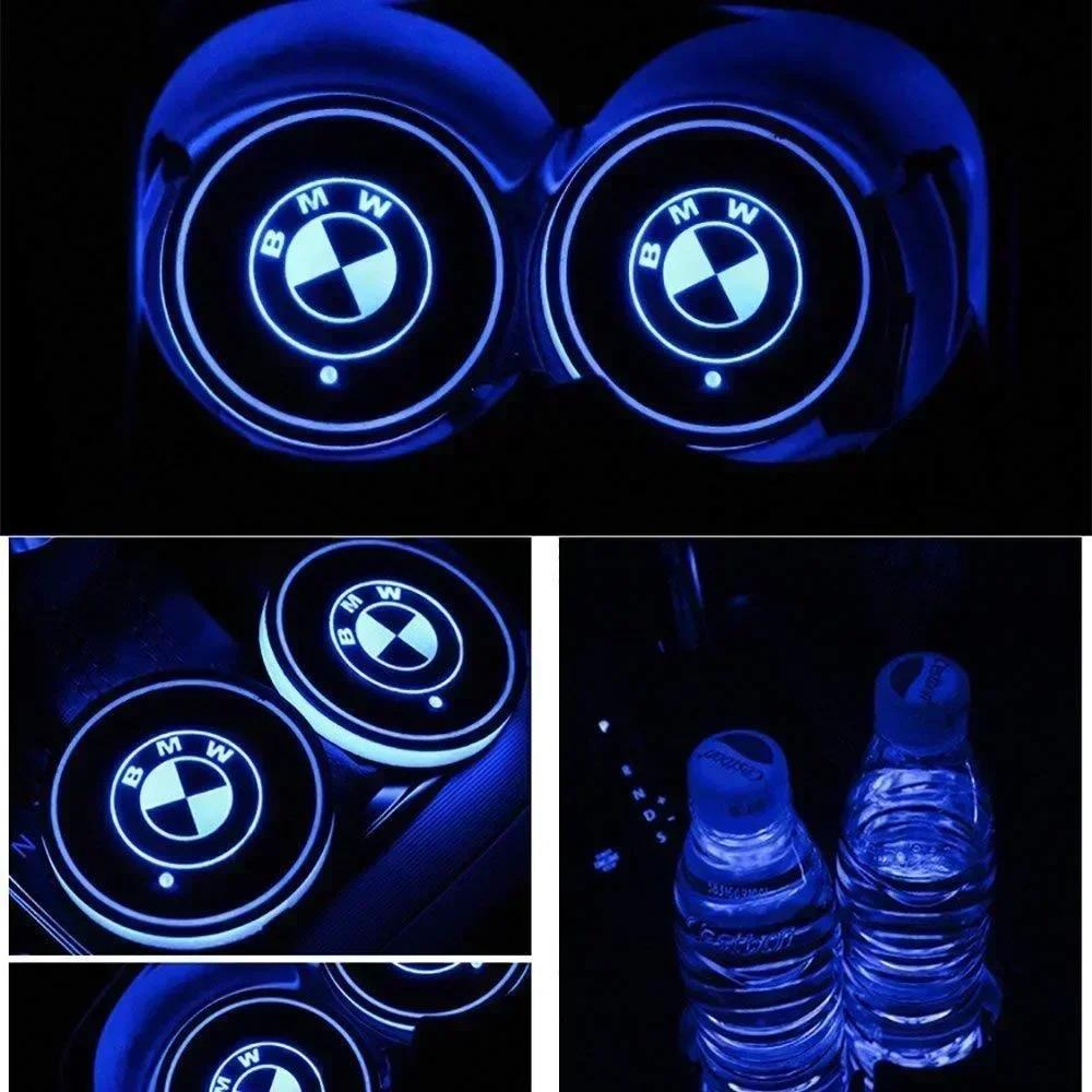 2PCS New LED Cup Holder Light Mats Car Coasters For BMW E90 F20 F30 F34 F36 F10 F15 G20 G30 G32 G01 G02 G05 X1 X2 X3 X4 X5 X6 CVC1
