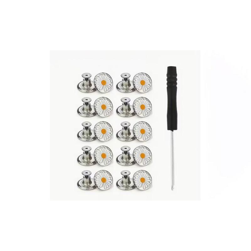 10Pcs Metal Jeans Button 17mm Adjustable Detachable Jeans Button Replacement No-Sewing Screw Button Repair Kit with Screwdriver
