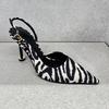 Fashion 2025 New Leopard Print Single High-Heeled Shoes With Pointed Tips, Thin Heels And Toe Wraps For Women
