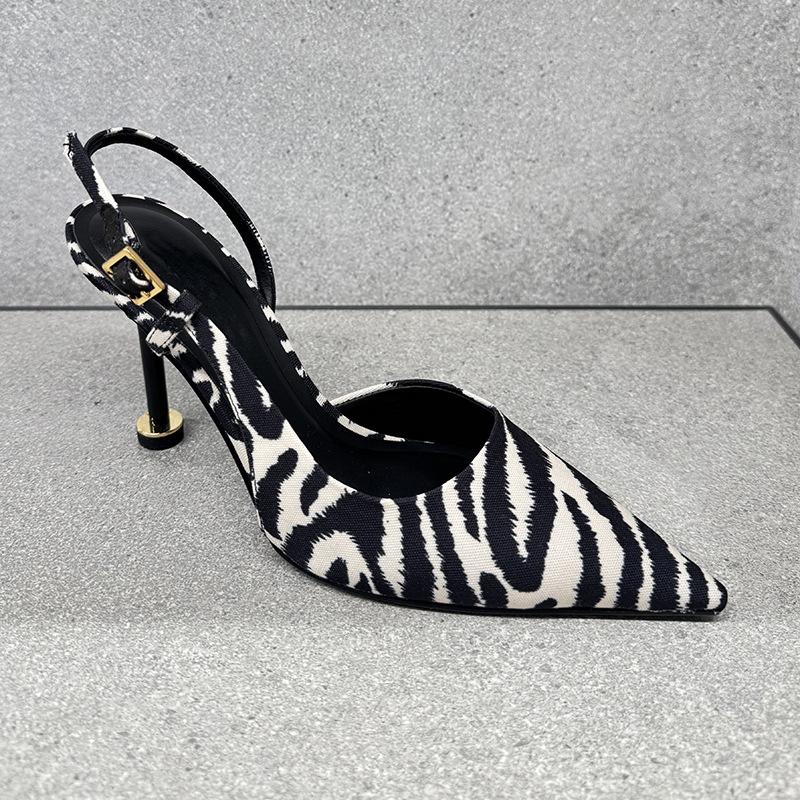 Fashion 2025 New Leopard Print Single High-Heeled Shoes With Pointed Tips, Thin Heels And Toe Wraps For Women