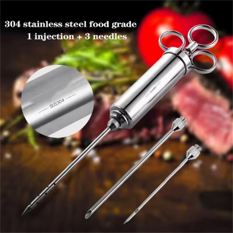 Meat Injector Syringe Kit Grill Turkey BBQ Seasoning Sauce Flavor Needle Cooking Syringe Stainless Steel Injector Cooking Syring