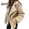 Long Sleeve Coat Turn-down Collar Thick Heat Women Jacket Fall Winter Retention Loose Sleeves Zippered