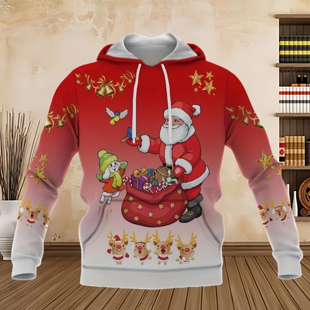 Funny Christmas Santa Print Hoodie Cool Casual Graphic Design Hoodies for Men Winter Fall Streetwear Pullover Hooded Sweatshirt