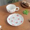 Korean Style Hand-Pinched Floral Ceramic Coffee Cup & Saucer Set - Hand-Painted Design, Perfect for Afternoon Tea