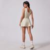 Sleeveless Fake Two Pieces Sport Dress Lace Up Badminton Skirts Women Tennis Dress  Fitness Clothes