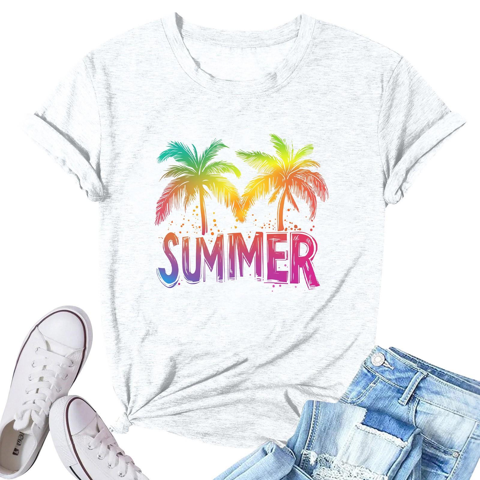 

Жіноча модна повсякденна плісирована кругла футболка з короткими рукавами з принтом XL білий