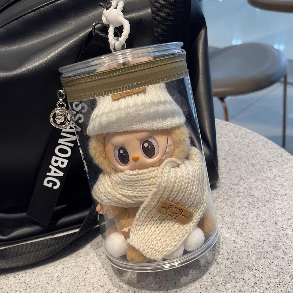 Pro 17cm Labubu V1/V2/V3 Průhledný válcovitý úložný vak na panenky Přenosný prachotěsný organizér pro plyšové panenky