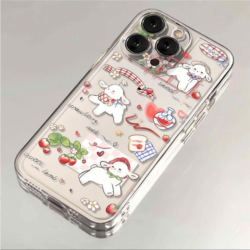 Cute Lamb Pattern Phone Case for IPhone 13 12 15 11 16 14 Pro Max IPhone 15 16 14 Plus Fashionable Transparent Protective Case