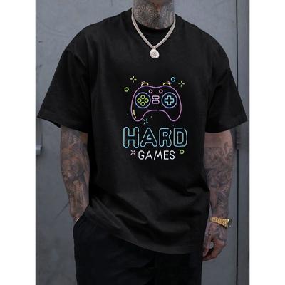 Men T-shirt Game Console Letter Printed Tee O-neck Short Sleeve Casual Top for Man