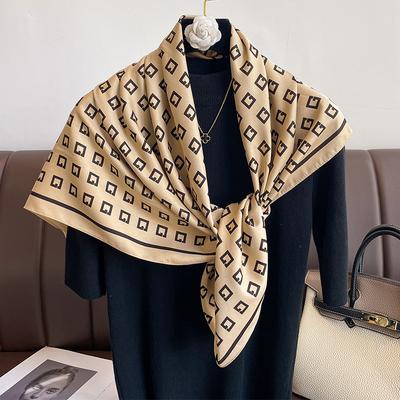 New Spring and Autumn Style Fashionable Twill Large Square Scarf for Women's Silk Scarf Dual-purpose Shawl Scarf Externally Decorative Scarf