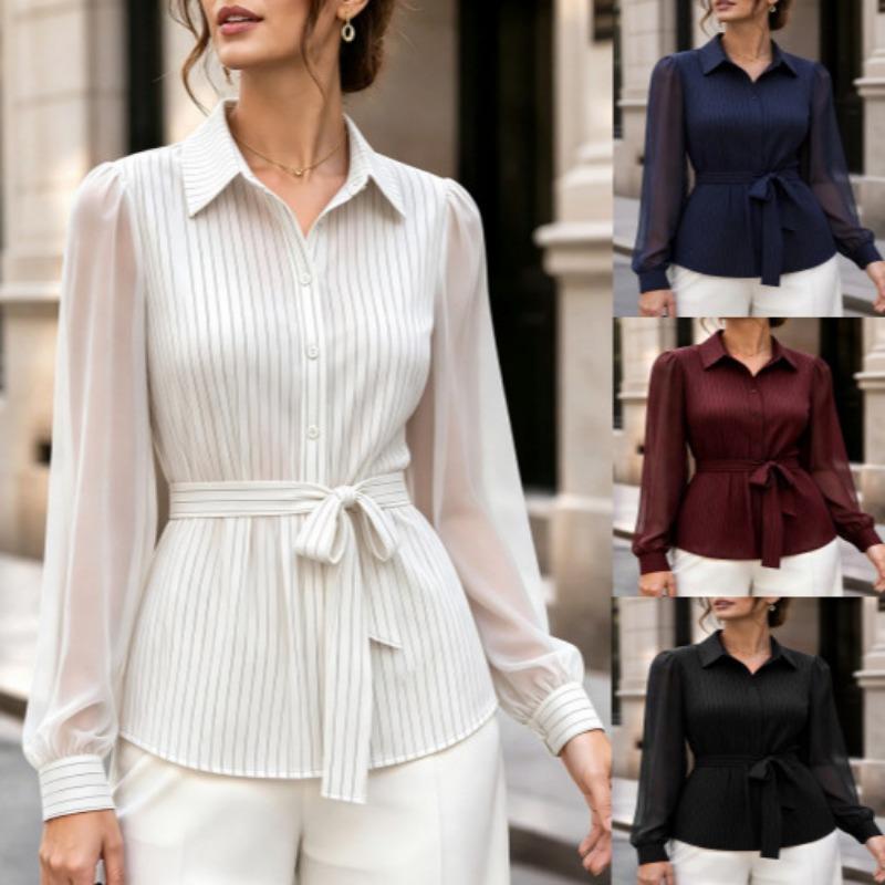 Women S Long Sleeve Shirt Lace Up Waist Casual Commute Blouse