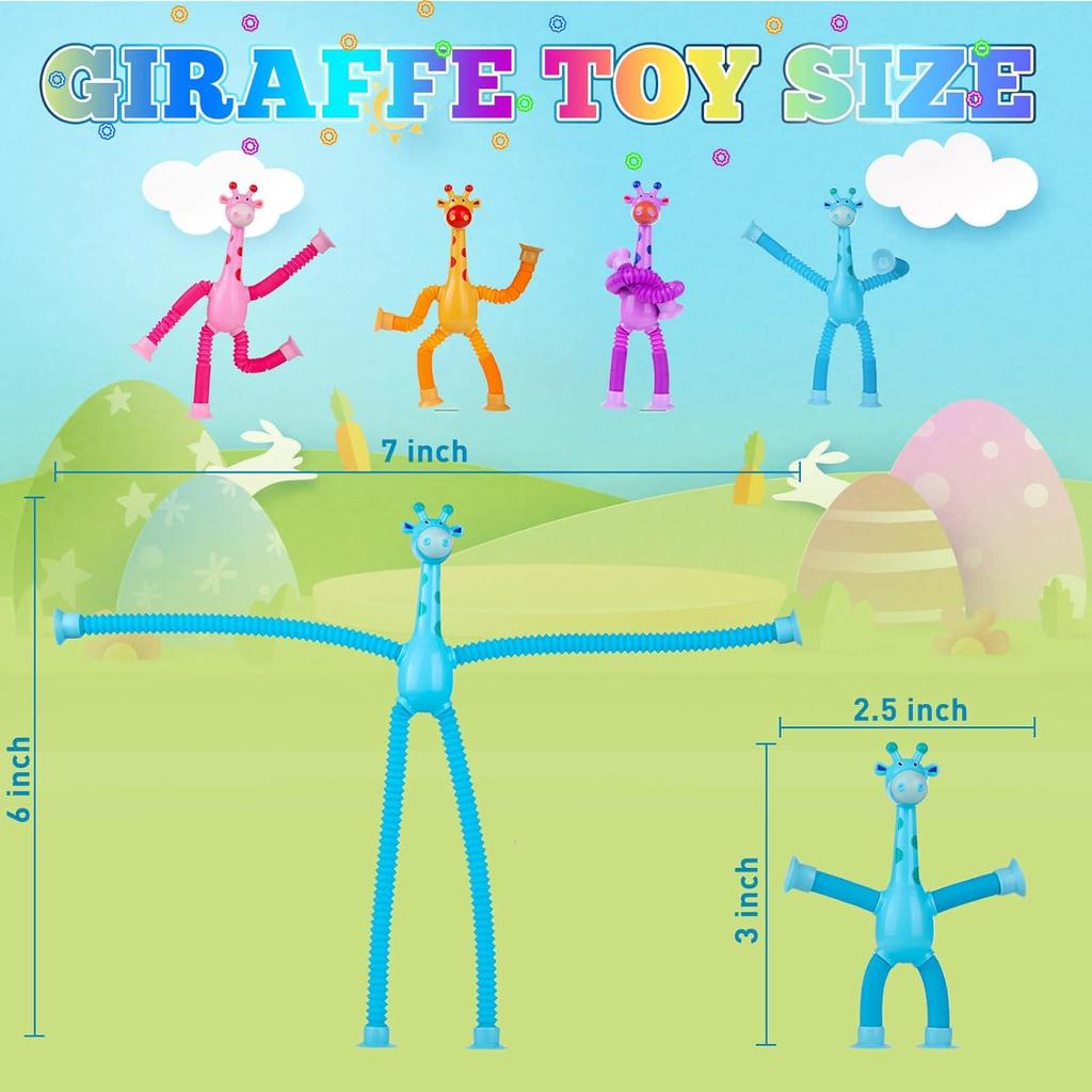 LED Giraffe Pop Tube Suction Cup Toys 4PCS, Easter Basket Stuffers Fidget Sensory Toys Telescopic Suction Cup Giraffe Toy