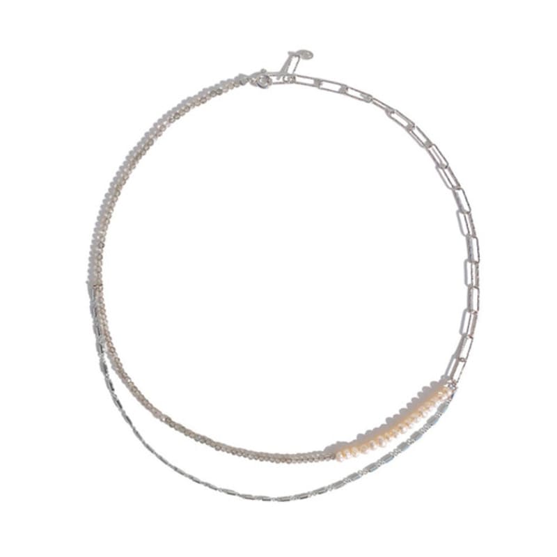 

ozel Silver 925 Labradorite Fresh Water Pearl Layered Necklace PS113N White Gold