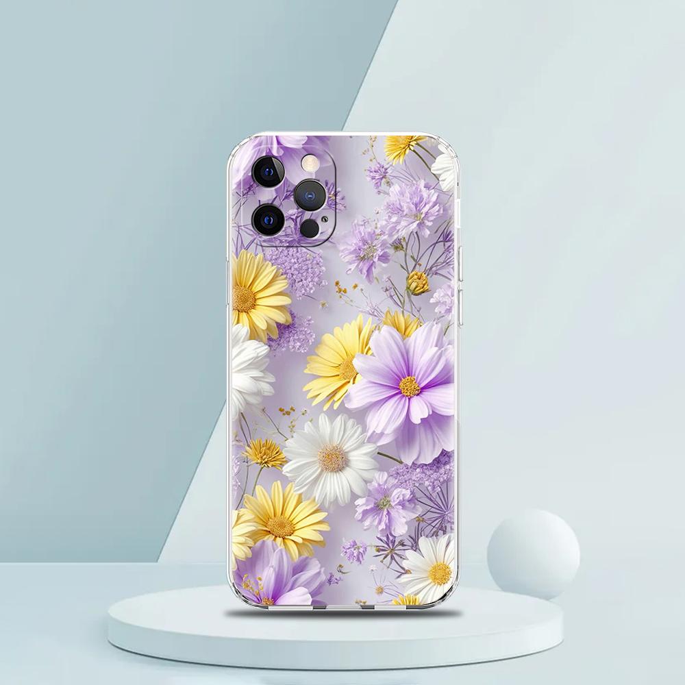 Soft TPU Transparent Phone Case Cover for iPhone 16 15 14 13 12 11 Pro Max XR 8 7 Plus XR Shell Small Flower Stars Pattern Bags