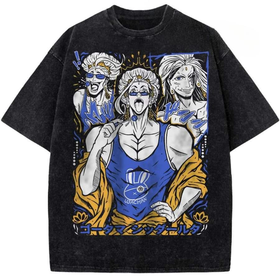 

Buddha Record Of Ragnarok Anime Clothing Men Women Oversized T-shirts Short Sleeve Washed T Shirt Cotton Tshirt Harajuku Tops XXL чорний