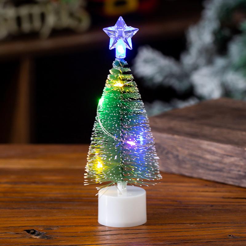 Simulated Mini Christmas Tree with White Pine Needles Christmas Decorations Seven-color Luminous Night Lights Desktop Ornaments