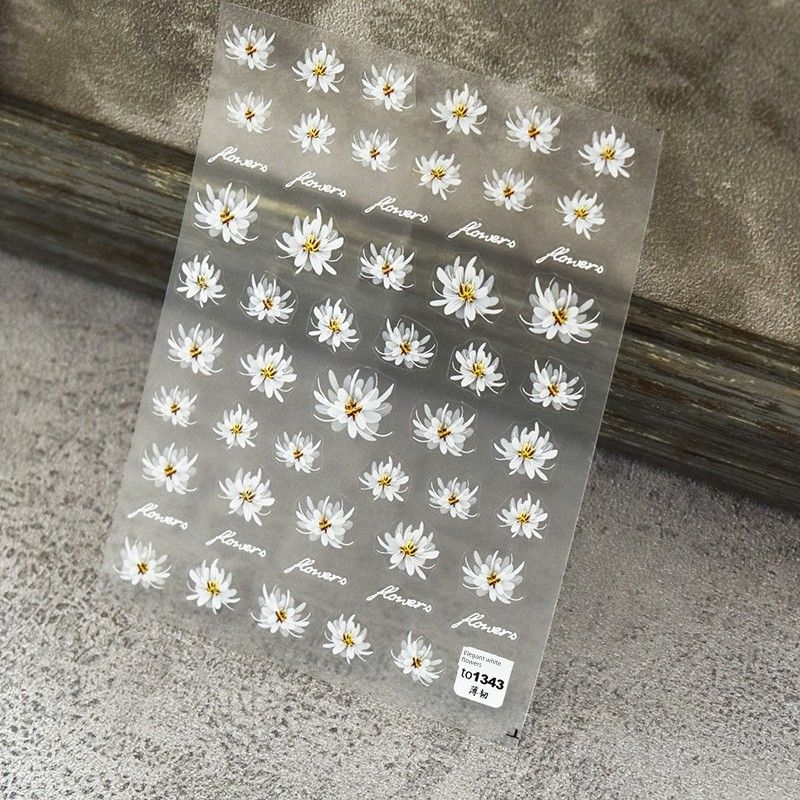 

Japanese Style Semi-Transparent Elegant White Flower Nail Sticker Tomoni Thin Tough Hot Style Adhesive Cute 5D Nail Decals Decoration Elegant White Flower 1343((Thin and tough))