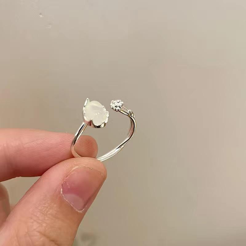 Moonstone Plain Ring Open Ring Women's Ins Style Light Luxury Niche Design Index Finger Ring High-end Sense Personalized Hand Jewelry