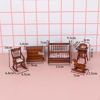 5 Pieces 1/12 Dollhouse Miniature Furniture Set Pretend Play Toys Scene Props Wooden