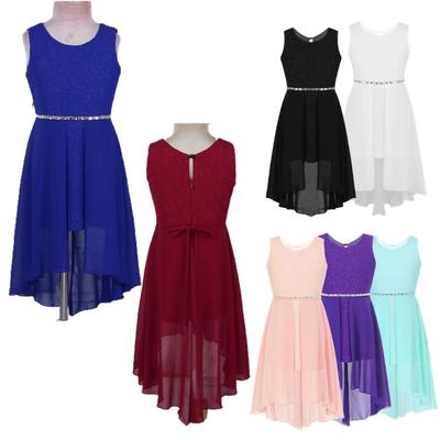 Kids Girls Sequins Chiffon High-low Pageant Wedding Bridesmaid Summer Party Flower Girl Knee Length Dress